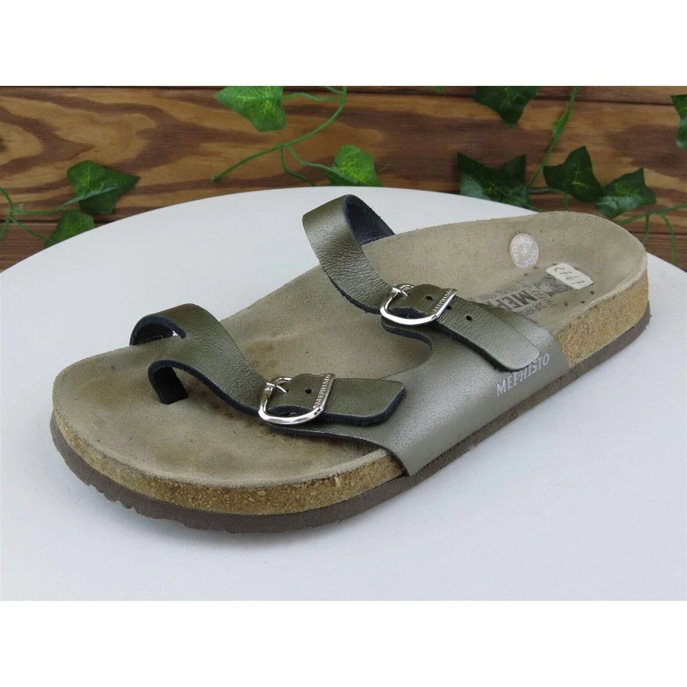 Mephisto Size 37 M Women Sandal Slide Pewter Leather